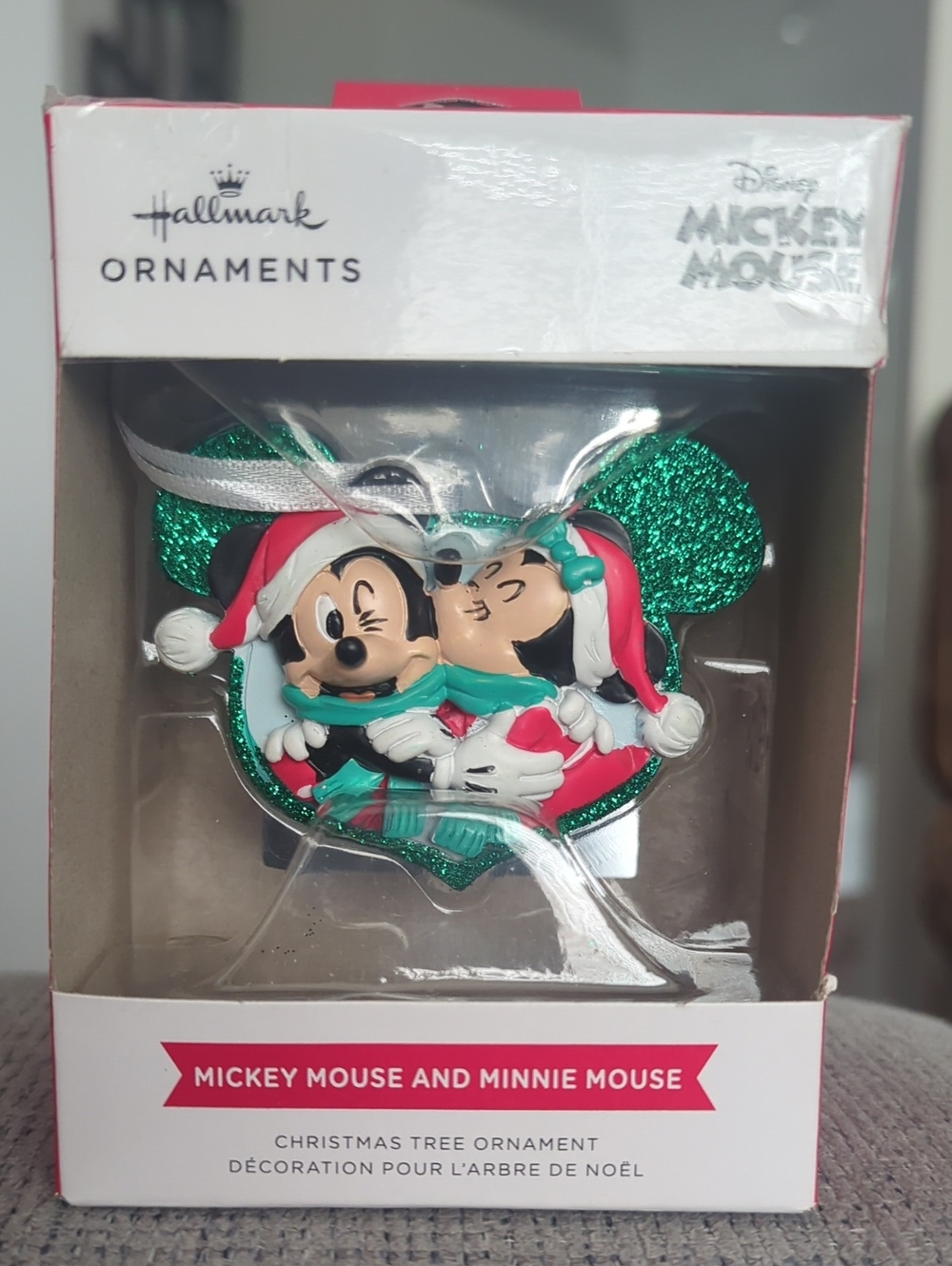 Hallmark Mickey & Minnie Mouse Sparkly Kissing Couples Christmas Tree Ornament